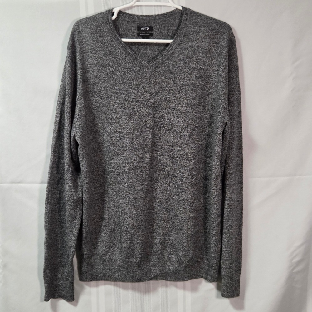 Apt. 9 Sweater Mens L Gray Merino Blend V-Neck Marl Knit Pullover